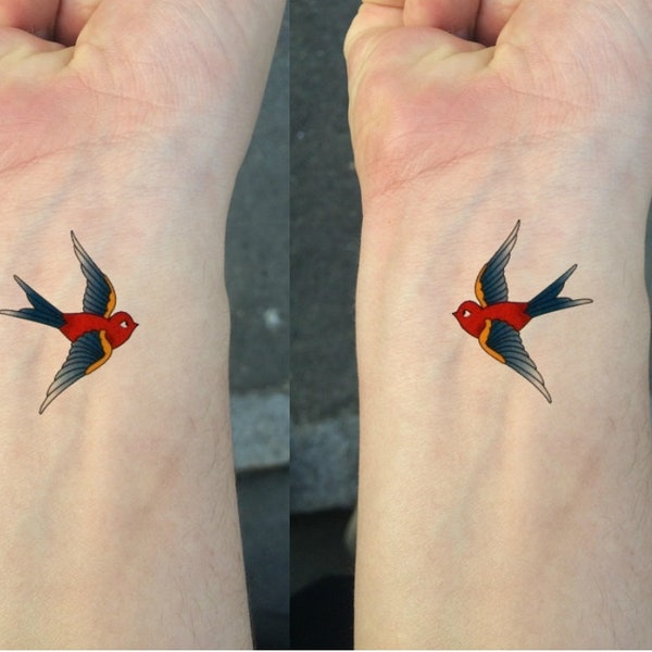 TEMPORARY TATTOO - Set of 2 Swallows / Set of 2 Hummingbirds / Set of 2 Bunny / Set of 2 White Rabbit and Alice /  Alice in Wonderland
