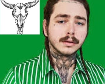 TEMPORARY TATTOO - Post Malone Bison Skull /Post Malone  Face Tattoos /Tekashi69 Set /Halloween Costume / RappersTattoos Lil PumpTattoo Set