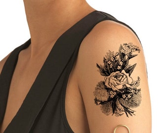 TATOUAGE TEMPORAIRE - Roses vintage / Divers motifs et tailles #707