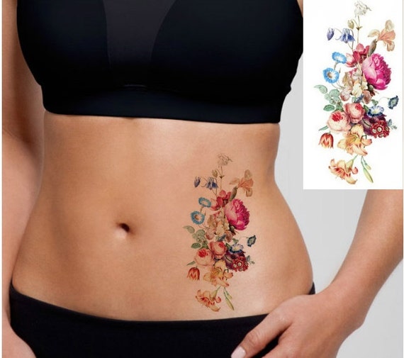 Temporary Tattoo 4 X 35 Watercolor Pansy Rose Lily
