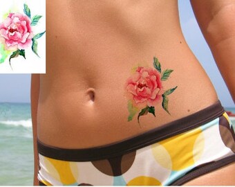 TEMPORARY TATTOO - 4" x 3.5" Watercolor Rose / Lily