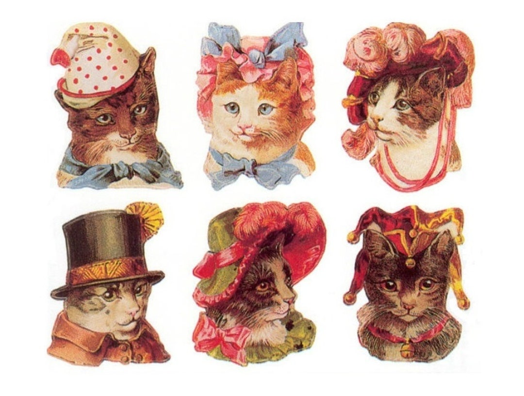 TEMPORARY TATTOO Set of 6 Victorian Cats or Cat Lady Etsy