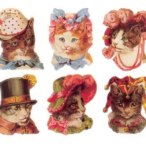 TEMPORARY TATTOO - Set of 6 Victorian Cats Or Cat Lady