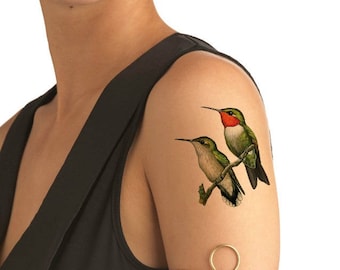 TEMPORARY TATTOO - Hummingbird / Ruby Throated Hummingbird / Colorful Bird tattoo