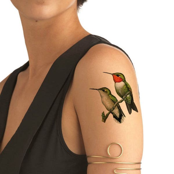 TEMPORARY TATTOO - Hummingbird / Ruby Throated Hummingbird / Colorful Bird tattoo