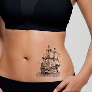 EMPORARY TATTOO - Vintage Ship / Pirate Ship