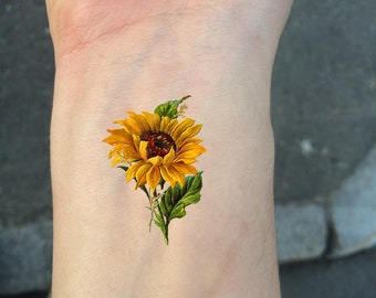 TEMPORARY TATTOO - Set of 2 Wrist Size Vintage Flower/Sunflower/Rose/Daisy/Forget-me-not