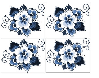 TEMPORARY TATTOO - Set of 4 Delft Blauw Flower/ Swallow/ Winnie the Pooh /Hummingbird / Dragonflies /Wrist Size tattoo