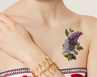 TEMPORARY TATTOO - 4" x 2.5" Rose / Tulip / Lily of the Valley / Lilac / Orchid / Fuchsia / Hummingbird / Vintage Flowers