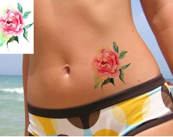 TEMPORARY TATTOO - Large Watercolor Rose /Watercolor Pansy / Tiger Lily / Mixed Floral