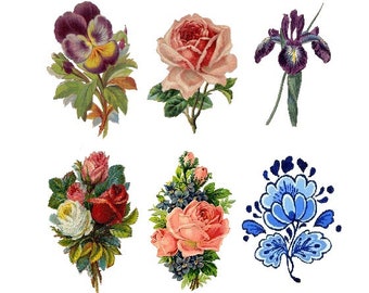TEMPORARY TATTOO - Set of 7 / Set of 4 Vintage Florals or Swallows & Roses