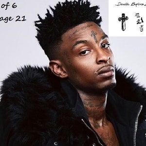 May include: A portrait of a man with a cross tattoo on his forehead, wearing a black jacket with a fur collar. The image includes text that says "Set of 6 savage 21" and "Death Before Dishonour".