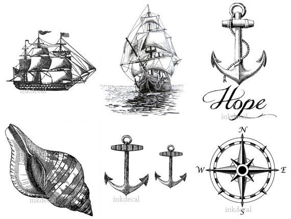 TEMPORARY TATTOO Set of 7 Nautical Tattoos or X - Etsy Canada TEMPORARY TATTOO Set of 7 Nautical Tattoos or X - Etsy Canada