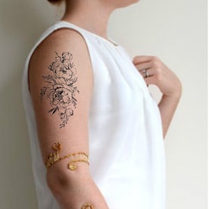 TEMPORARY TATTOO - Large Peony / Large Pink Rose  Floral Tattoo
