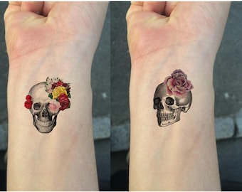 TEMPORARY TATTOO - Candy Skulls Tattoo, Wrist size tattoo (Set of 2) / Lago