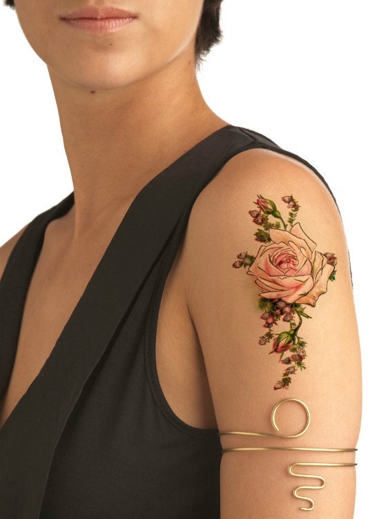 TEMPORARY TATTOO 5 X 2.5 Pink Rose or 4.4 - Etsy