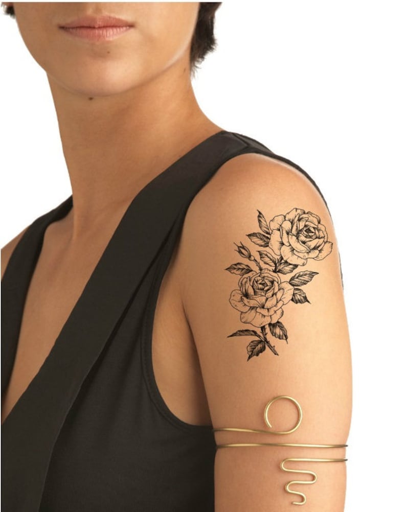 TEMPORARY TATTOO Camellia / Rose / Black and White Flowers / Etsy