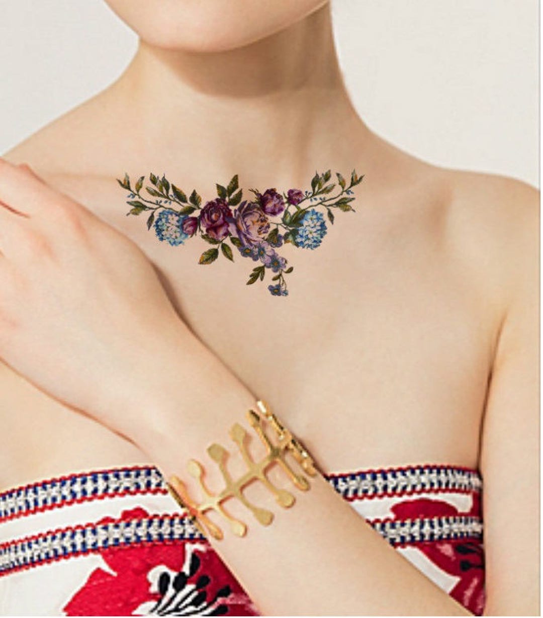 TEMPORARY TATTOO Collar Bone Necklace Floral Tattoo