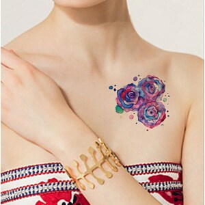 TATOUAGE TEMPORAIRE - 4 » x 3 » Aquarelle Fleur