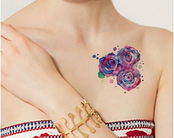 TEMPORARY TATTOO - 4" x 3" Water Color Flower