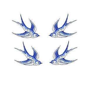 TEMPORARY TATTOO Set of 4 Delft Blauw Flower/ Swallow/ Winnie the Pooh /Hummingbird / Dragonflies /Wrist Size tattoo PICTURE 2