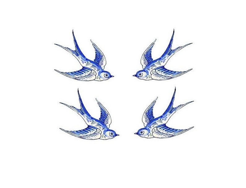 TEMPORARY TATTOO Set of 4 Delft Blauw Flower/ Swallow/ Winnie the Pooh /Hummingbird / Dragonflies /Wrist Size tattoo PICTURE 2