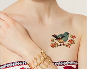 TEMPORARY TATTOO - Vintage Bird /Watercolor Bird / Parrot