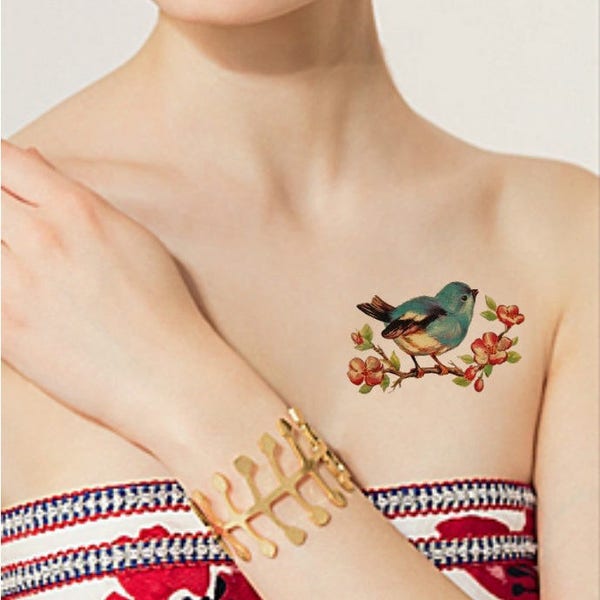 TEMPORARY TATTOO - Vintage Bird /Watercolor Bird / Parrot