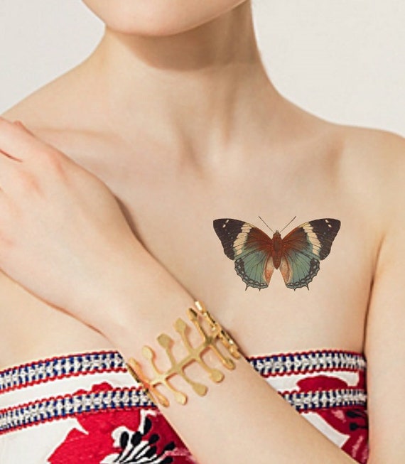 Temporary Tattoo Watercolor Rooster Antique Butterfly Etsy