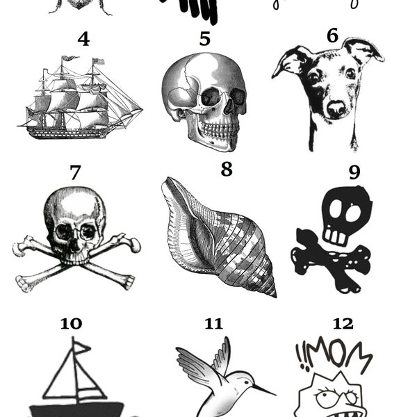 TEMPORARY TATTOO - Wrist size / Ankle size tattoo/dog/skull/ship/bird/mermaid/elephant/bunny/sword/rest in peace/lotus