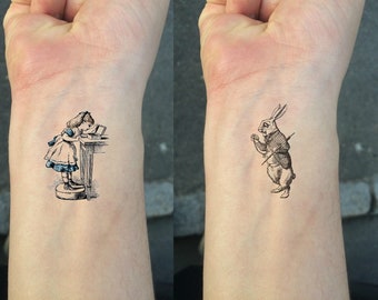 TEMPORARY TATTOO - Set of 2 White Rabbit and Alice /  2 Hummingbirds / Set of 2 Bunny /  Alice in Wonderland/Winnie the pooh/Peter Rabbit