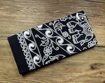 Black Cotton Batik Fabric: Thai Floral Print, DIY Sarong