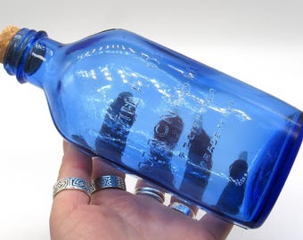 Large Vintage Cobalt Blue Glass Medicine Bottle / Antique Corked Apothecary Bottle 'Milk of Magnesia' / Get Well Soon Gifts