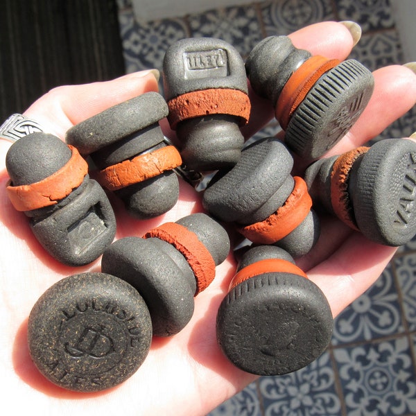 9 x Sea Worn Vintage Bottle Stoppers with Brand Names including Sykes, Vaux and Riley found whilst beachcombing