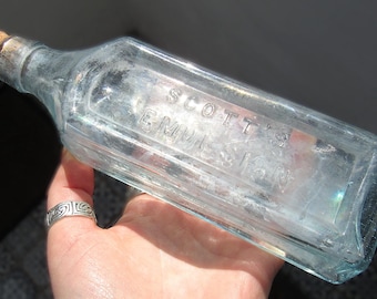 Antique Scott's Emulsion Apothecary Bottle! Vintage Aqua Corked Glass Bottle / Upcycled Gifts / Kitchen Witch