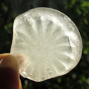 White Sea Glass Snowflake Starburst Curio / unique vintage flat white beach glass piece, originally from a bottle base / Snowflake Pattern
