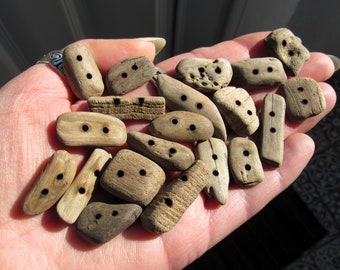 Handmade Driftwood Buttons! 20 Sea worn nuggets of genuine English driftwood handcrafted into nautical decorative buttons