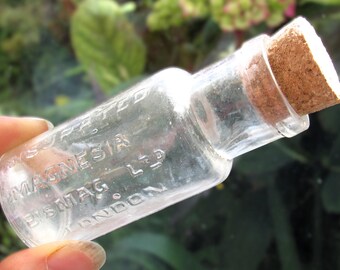Antique London Medicine Bottle / Corked Vintage Glass Bottle 'Bisurated Magnesia Bismag Ltd London' / Get Well Soon Gifts