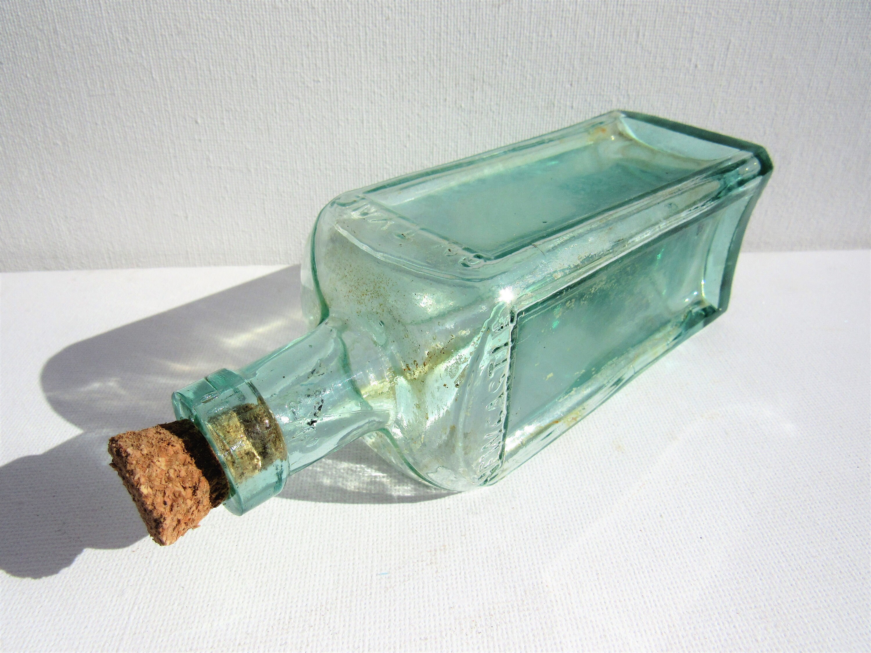 Large Antique Blue Glass Corked Bottle this square shaped Etsy