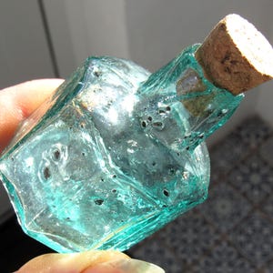 Antique Teal Blue Glass Ink Bottle / A Small Speckled Blue Green Octagonal Inkwell / A Unique Gift for a Writer, Author or Teacher