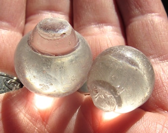 2 Vintage Sea Glass Door Knobs! Two Small Sea Glass Curios / Antique Victorian Glass Knobs / Northumberland Beach Finds