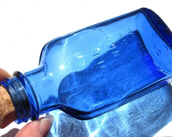 Vintage Cobalt Blue Glass Medicine Bottle / Antique Corked Apothecary Bottle 'Milk of Magnesia' / Get Well Soon Gifts