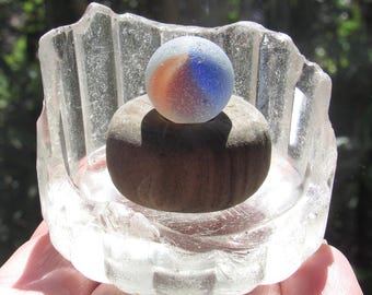 Sea Glass Marble Nest! / Multi Colour Beach Glass Marble on Vintage Driftwood and Sea Glass / Beach Decor / Upcycled Gifts