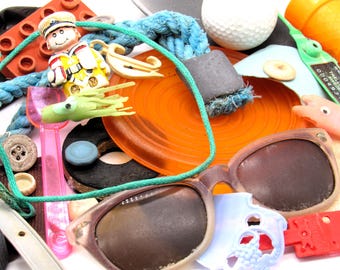 A Rainbow of Beach Plastic! A Collection of Ocean Plastic Curios, Wave-Worn in a Variety of Shapes, Colours, Age and Sizes