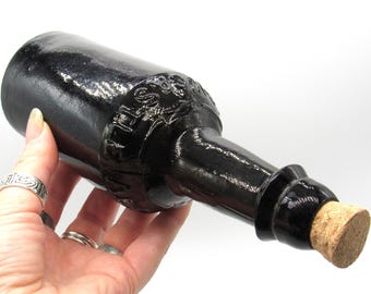 Antique Newcastle Ale Bottle / Large Vintage Black Glass Beer Bottle with Cork / Alexander Laing / Beer Lover Gifts / Whimsical Decor