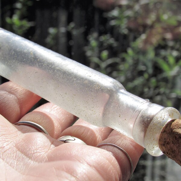 Vintage Sea Glass Bottle - this small tubular clear and opaque glass apothecary bottle has been lightly sea tumbled