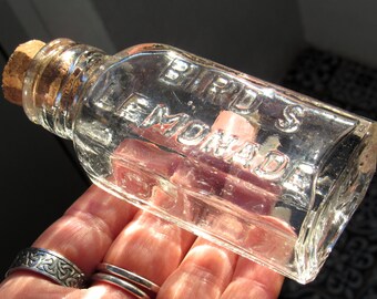 Antique Bird's Lemonade Bottle / Small Corked Vintage Glass Bottle 'Bird's Lemonade Birmingham'
