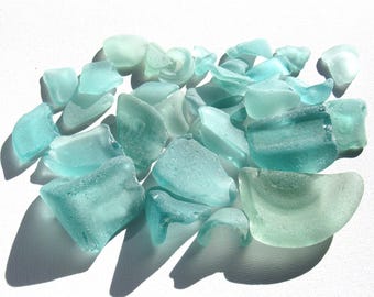 33 Blue Sea Glass Pieces / Deep Blue Beach Glass / Upcycled Craft Supplies / Vintage Beach Finds