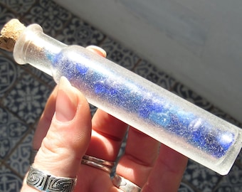 Cobalt Blue Sea Glass in Beachcombed Antique Bottle / Corked Sea Glass Tube Bottle of Blue Beach Glass Pieces / Upcycled Beach Finds
