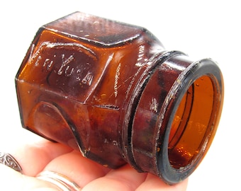 Rare Vintage Amber Glass Cosmetics Jar / Antique 'Ven-Yusa' Beauty Face Cream Pot / Retro Cosmetics / Vanity Decor / Whimsical Gifts